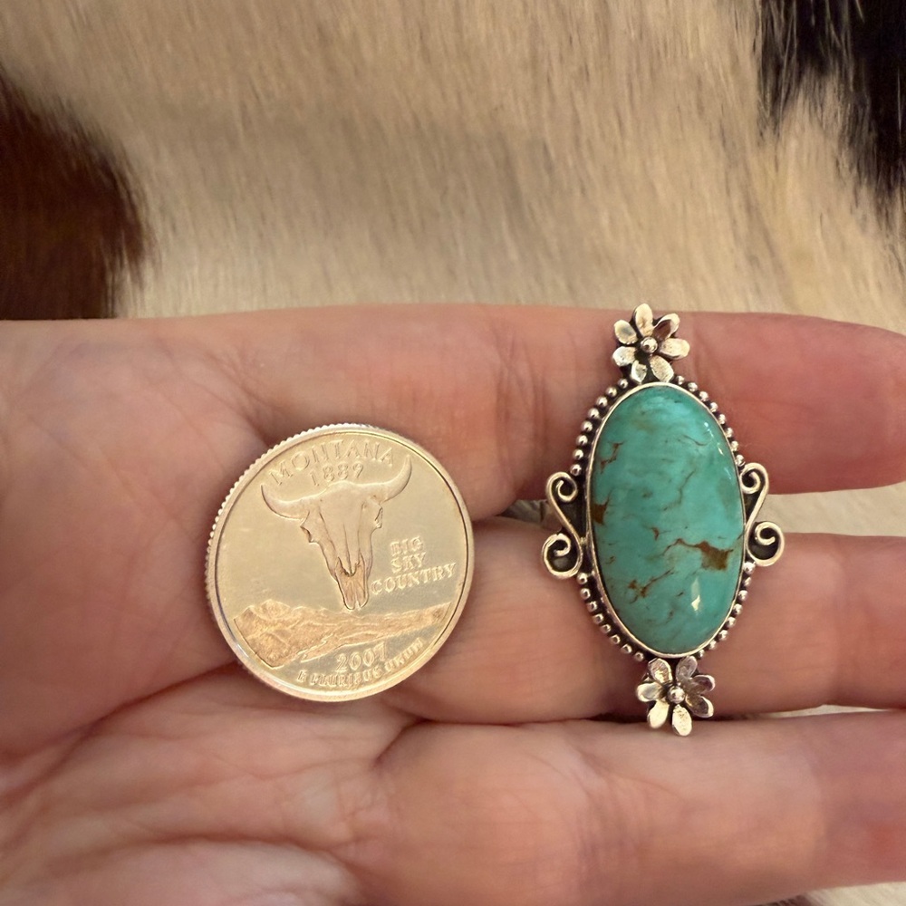 ❤️ Arizona Turquoise Navajo Style Statement Decorative Sterling Sz 7 Ring 8.1Gm - Picture 5 of 13